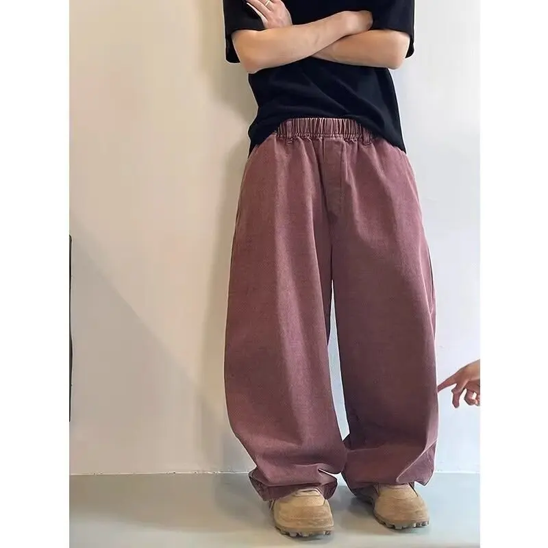 Baggy Jeans For Men Y2k Hip Hop Distressed Retro Pants Oversized Harajuku Gothic Wide Leg Trousers Streetwear Wine Denim Pants