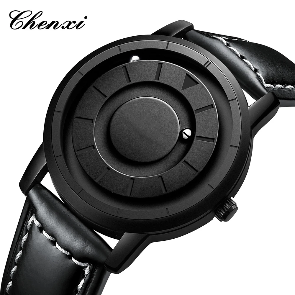 첸시 남성용 새 시계 마그네틱 메탈 스틸 밴드 남성 시계 블랙 테크놀로지 패션 스틸 볼 가죽 남성용 손목시계