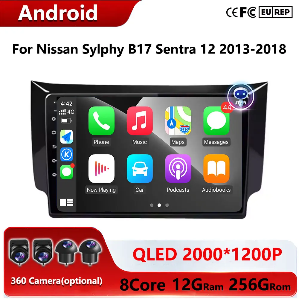 QLED Screen Player BT DSP Auto Stereo Android Auto For Nissan Sylphy B17 Sentra 12 2013-2018 Carplay Car Radio Multimedia Touch