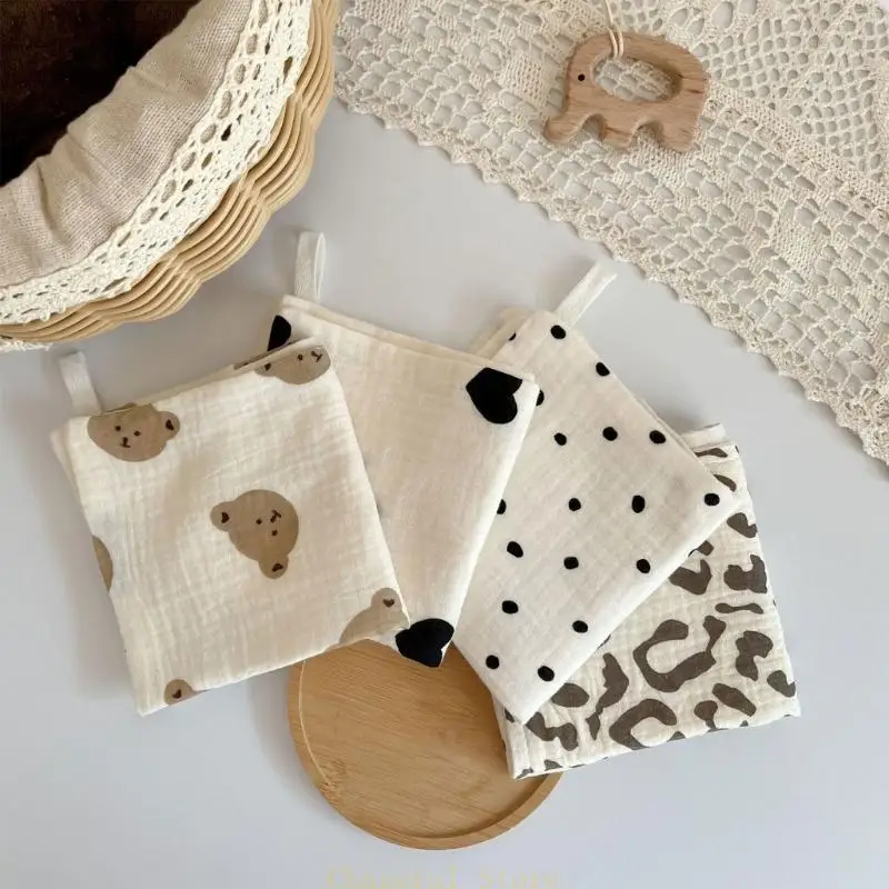 

E7CE Soft Drooling Bib Baby Printed Face Cloth Wash Towel Toddlers Cotton Muslin Handkerchief Skin Friendly Square Burp Cloth