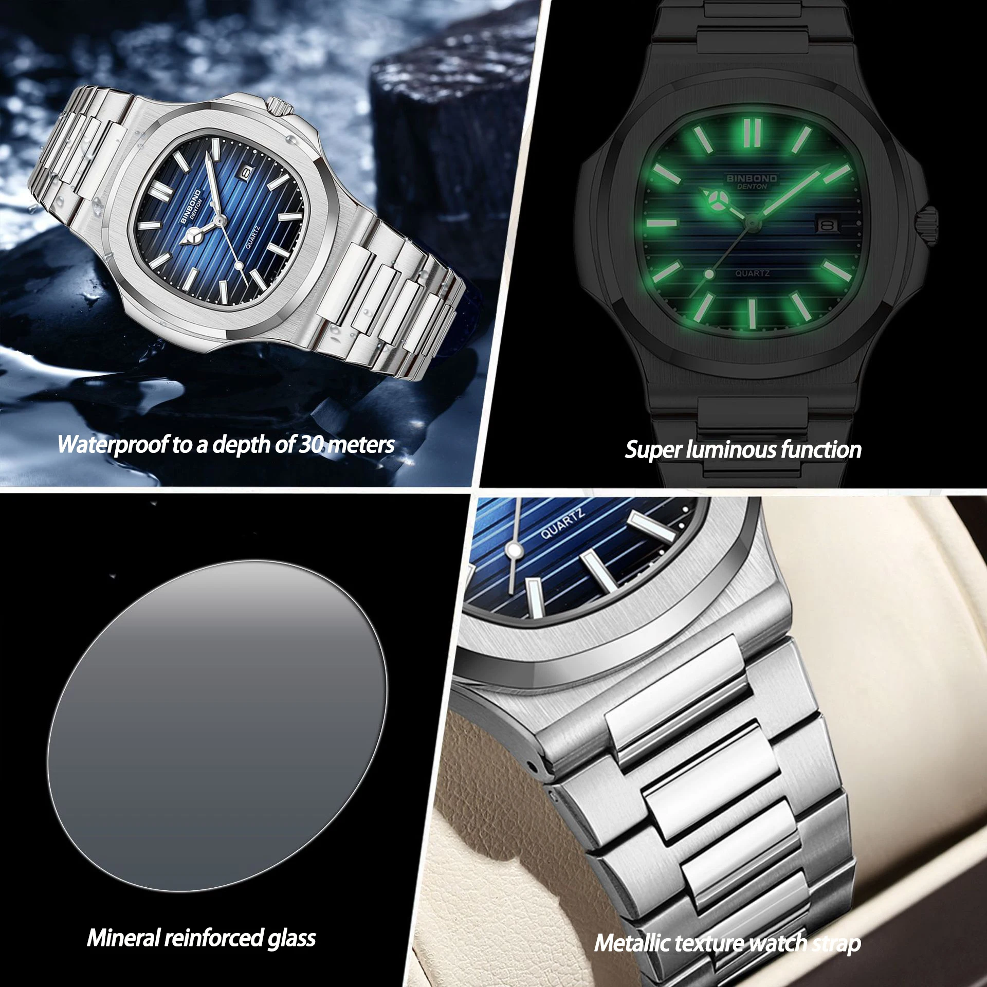 UTHAI CQ249 Luxury men's quartz Watch waterproof ultra-thin watch stainless steel Man watch clock sport Relo watches for man