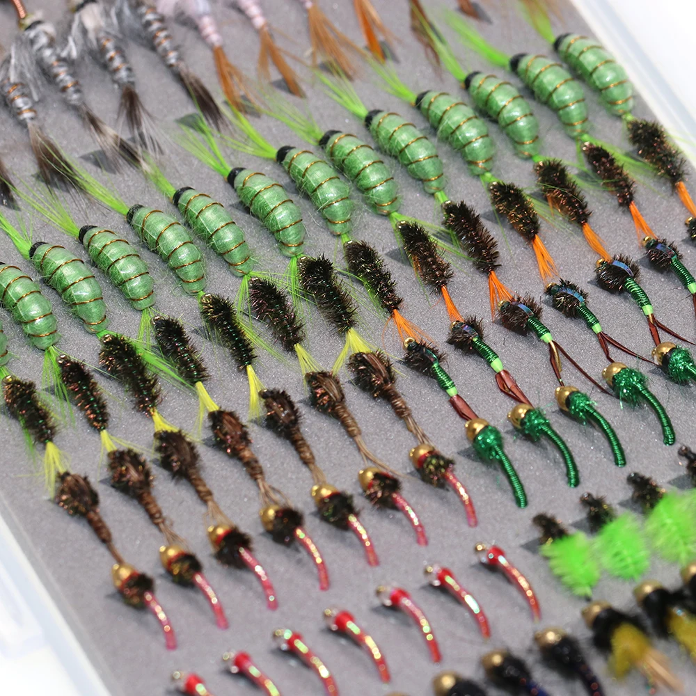 Vtwins Fly Fishing Flies Set Thin Portable Box Beadhead Midge Larvae Scud Shrimp Nymph Flies For Trout Bass Artificial Fish Bait