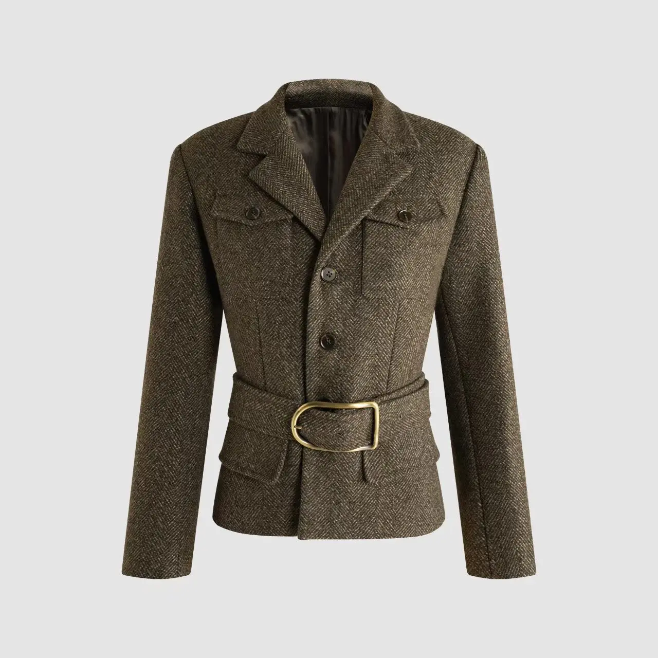 Women's 100% Wool Jacket, Single-Breasted Belted Blazer, High-Quality Versatile Outerwear, 2026, Fall, New Arrival, Y2K, Parka
