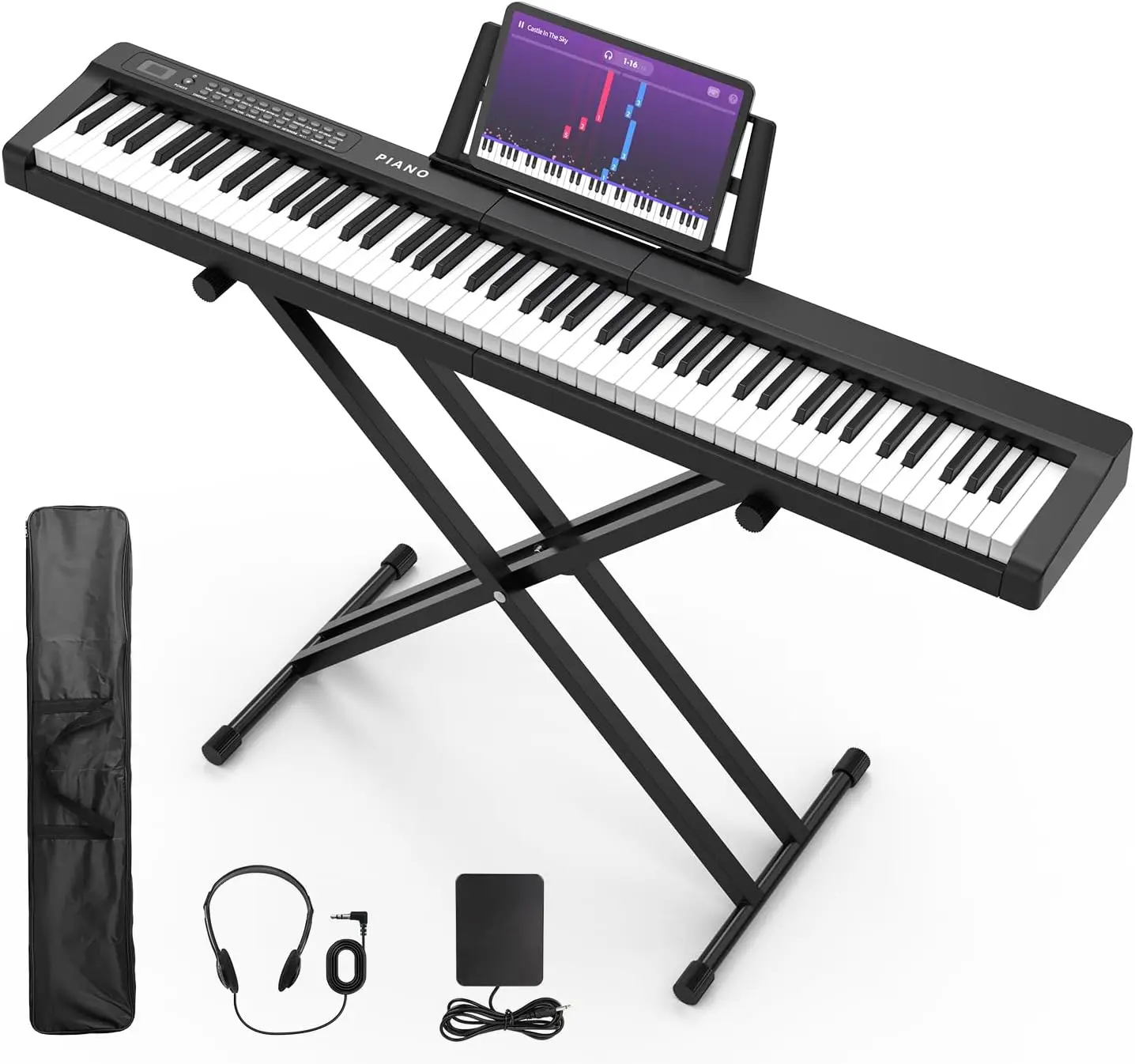 88-Key Full-Size Semi-Weighted Digital Piano Set with Stand, Built-In Speakers, Sustain Pedal, Bluetooth, MIDI/USB/MP3 Connectivity - Electric Keyboard for Beginners and Adults