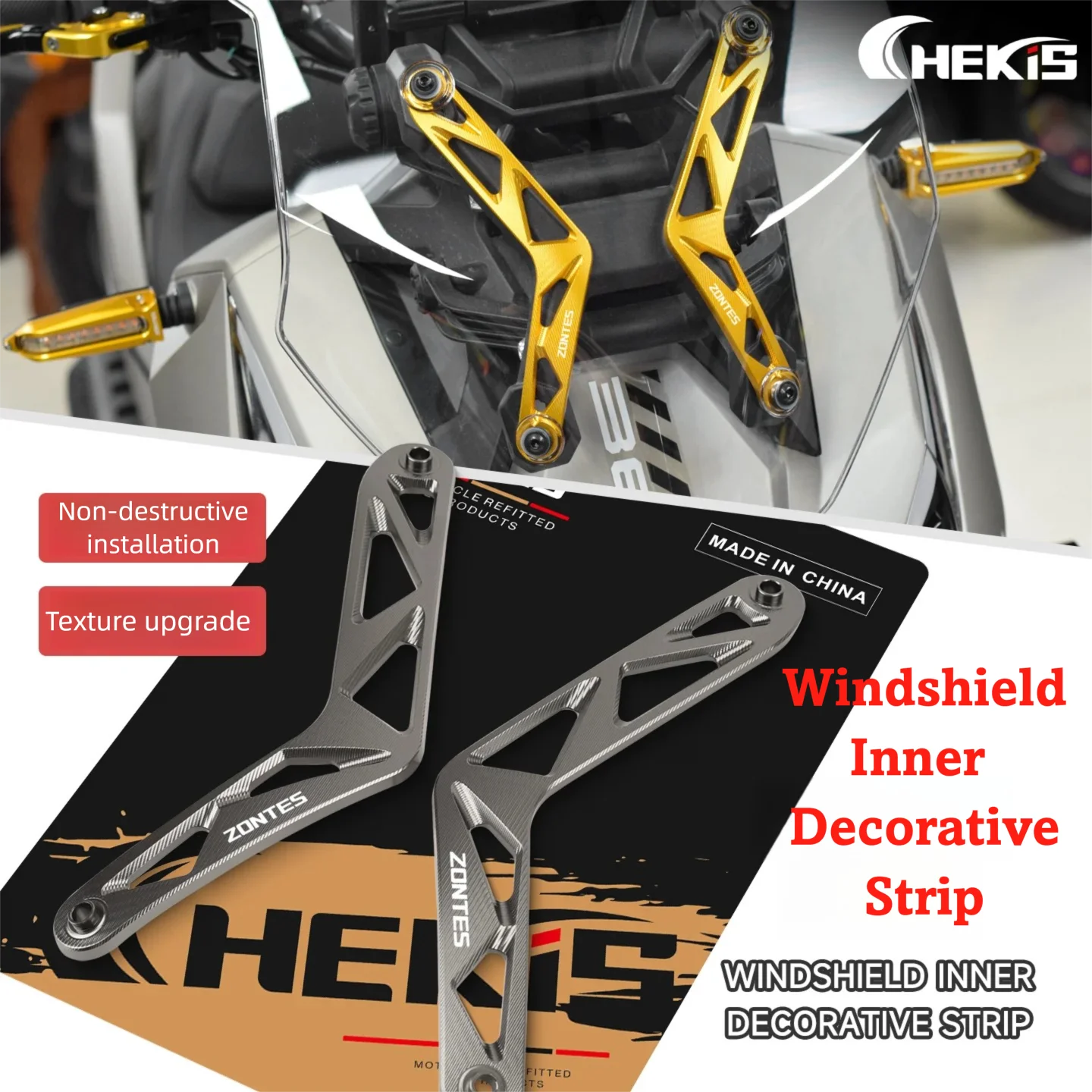 Chekis es adecuado para piezas modificadas de motocicleta Zontes 368g, soporte decorativo interior del parabrisas, soporte decorativo del parabrisas delantero, aleación de aluminio