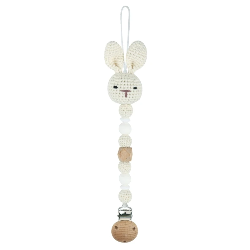 Crochet Rabbit Pacifier Clip Baby Teether Rattle Handbell Unisex Boys Girls Gift