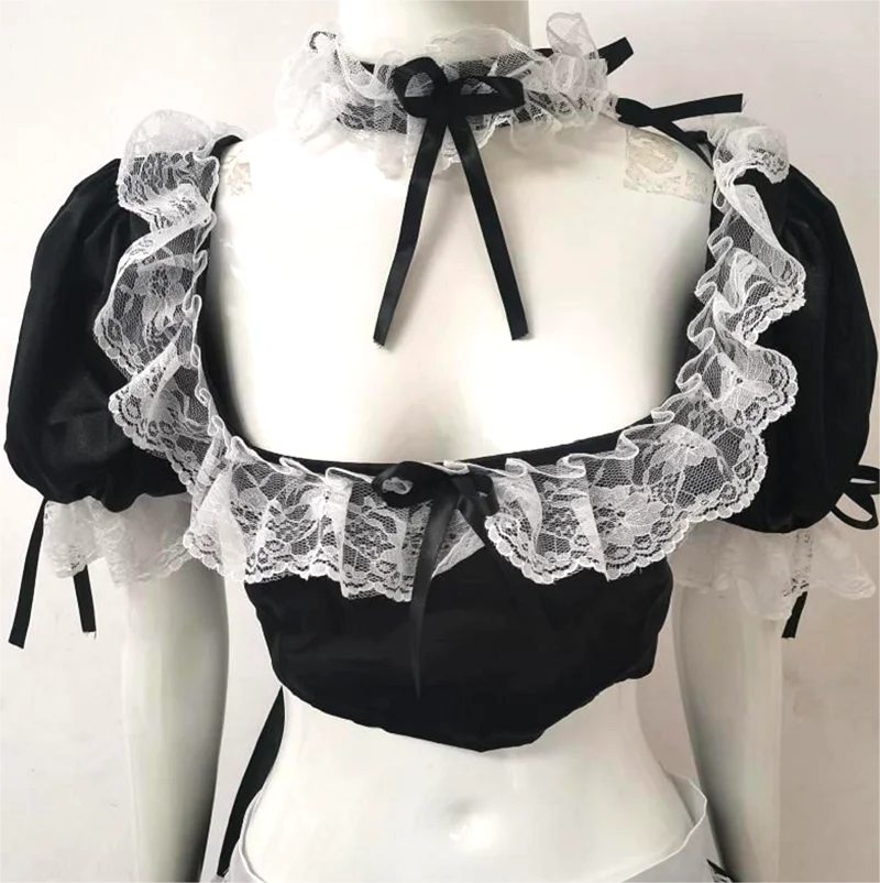 

French Sexy Adult Customized fetishist Crossdressing Sissy Low Neck Top with Back Strap Short Sleeves