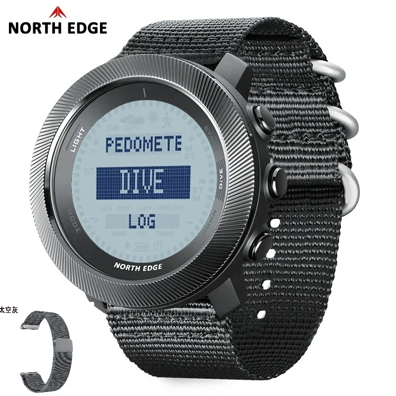 New NORTH EDG-Men's Digital Free Dive Watch, Outdoor Sport Watches, Barometer Compass, World Time Waterproof, 100m 2026