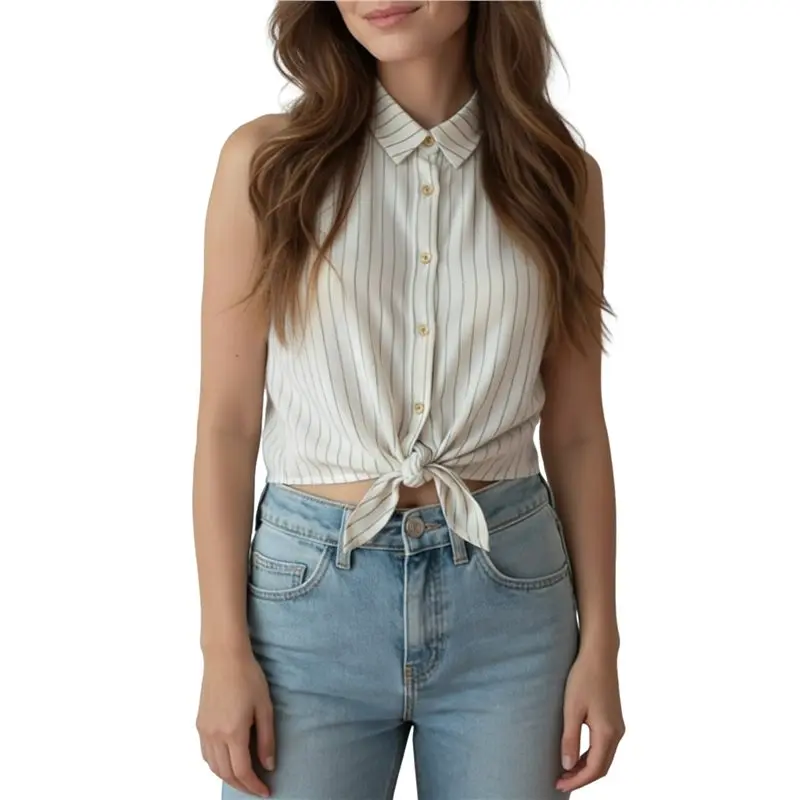 

Женская рубашка без рукавов на пуговицах CYL, базовая однотонная повседневная майка для работы, классическая блузка с воротником