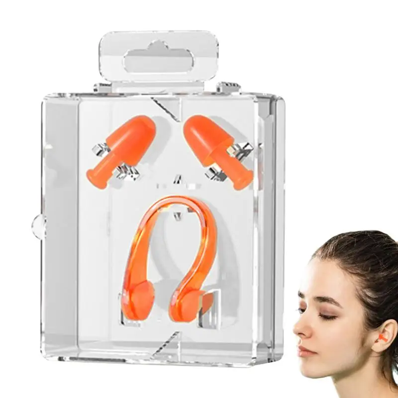 Swimming Earplugs Nose Clip Plugs Ear & Nose Protector Box Package Soft Reusable Upgraded Waterproof Silicone Ear Plugs Nose