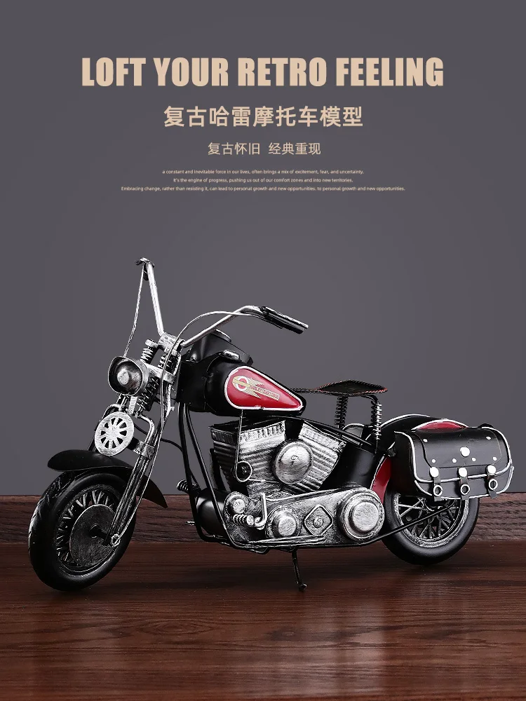 Retro Nostalgic Harley Motorcycle Living Room TV Cabinet Wine Cabinet Simulation Wrought Iron Car Model Home Decoration Ornament