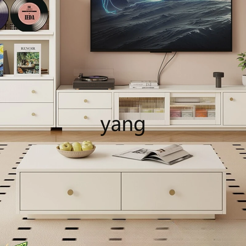 

TGF custom solid wood coffee table small apartment living room household side cabinet cream wind movable side table