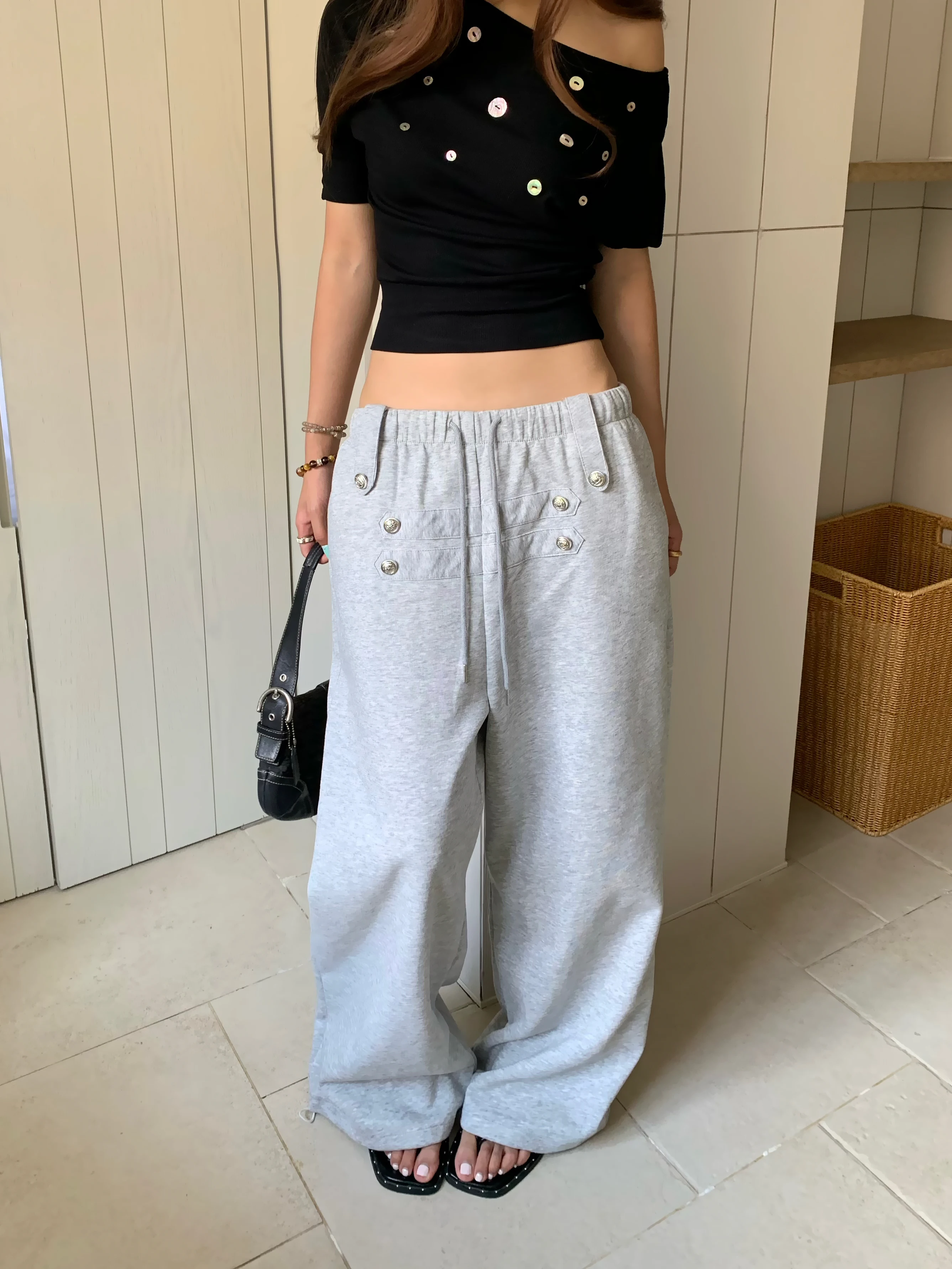 Loose Comfortable Wide Leg Pants Button Design Casual Trousers Men Women Match All Hanging Sensation American Lazy Style