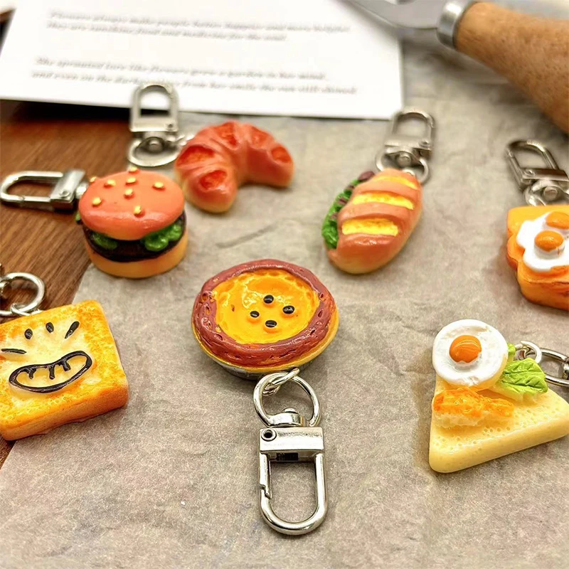 1PC Simulation Hamburger Bread Tart Omelette Modeling Cute Food Toy Keychain Pendant Small Bag Charms