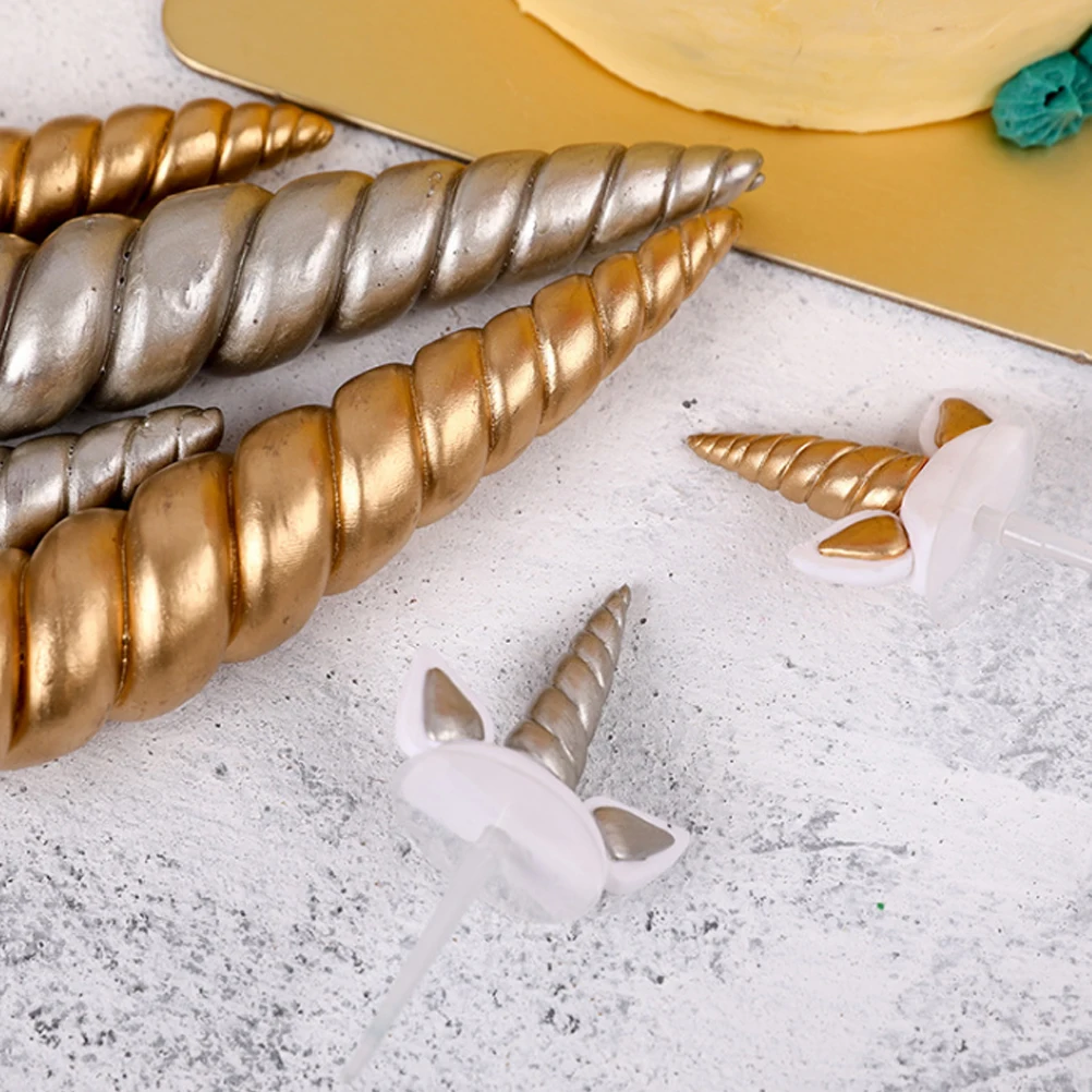 

3pcs Unicorn Ears Cake Topper Decoration Golden Insert Card for Birthday Shower Wedding Cosplay Halloween