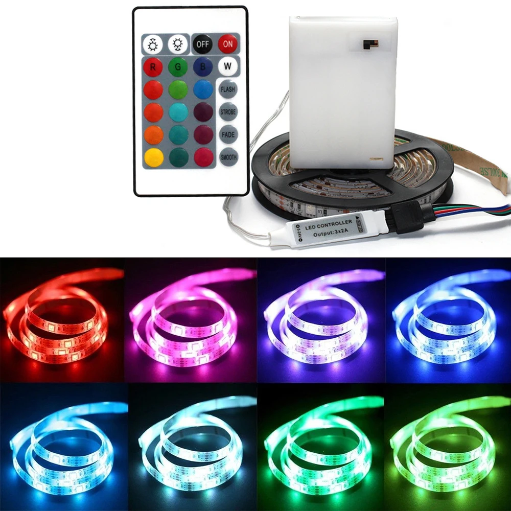 5V 5050 RGB LED Strip Light Battery Power 3 17 24 KEY Remote Control Kit Waterproof Ribbon Tape Stable Led Strips Home Decor