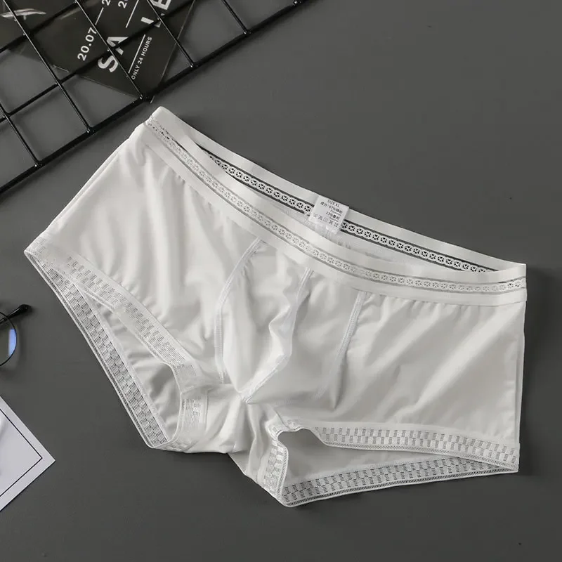 Ice Silk Boxer Briefs Male See Through Underwear Seamless Panties Male Breathable Underpants Bulge Pouch Boxer Trunks Lingerie