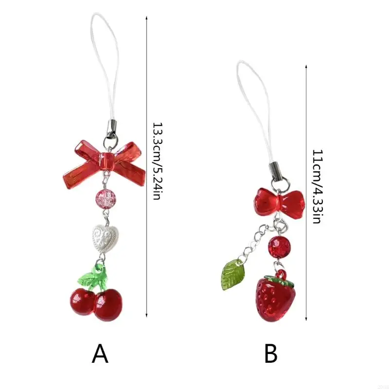 203B 귀여운 핑크 체리 핸드폰 스트랩 딸기 체리 펜던트 키 체인 배낭 매력 Dainty Cherry Phone Strap Keyring