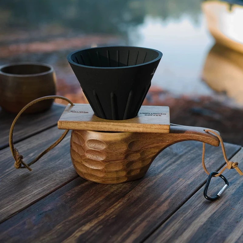 Wooden Finnish Cup Camping Outdoor Wooden Cup Acacia Wood Handle Handy Cup Pure Handmade Creative Milk Coffee Cups