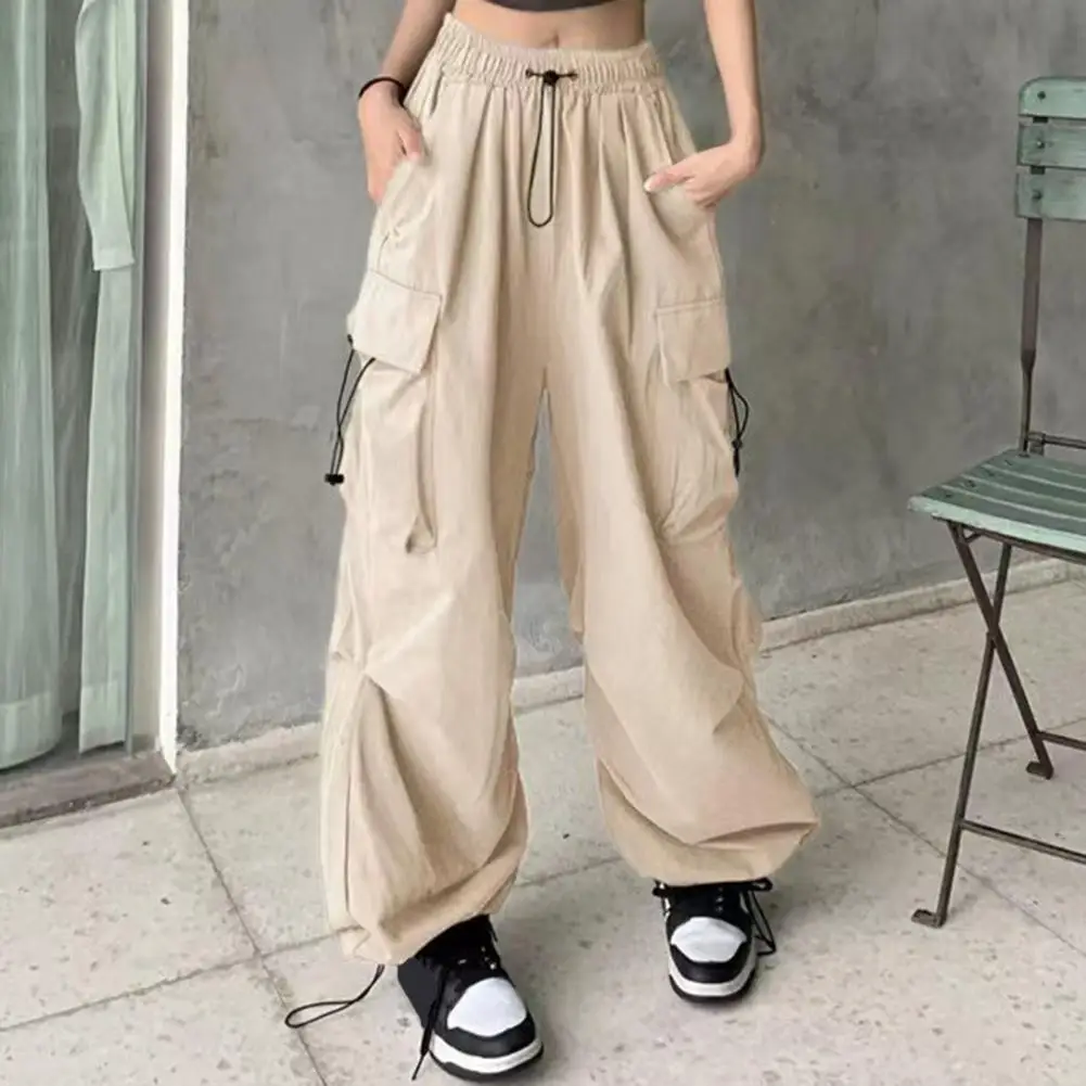 Parachute Black Pants Women Streetwear Oversize Pockets Cargo Trousers Harajuku Wide Leg Baggy Sweatpants