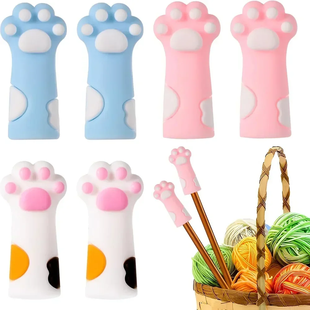 6pcs Cat Paw Knitting Needle Stoppers Needles Point Protector Tip Cover Crochet Knitting Needle Caps Supplies