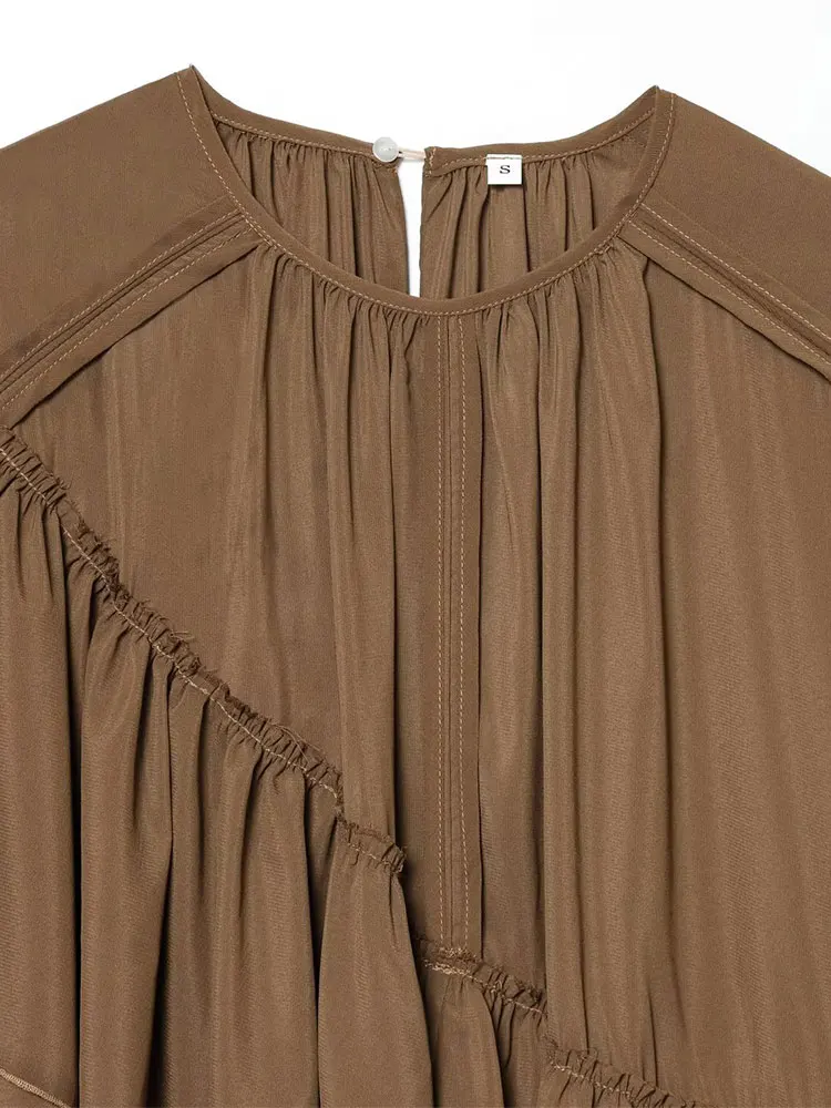 

NLZGMSJ 2025 Spring Autumn Women Blouse Fashion Solid Color Long Sleeve Asymmetry Lotus Leaf Hem Shirt Women Loose Tops