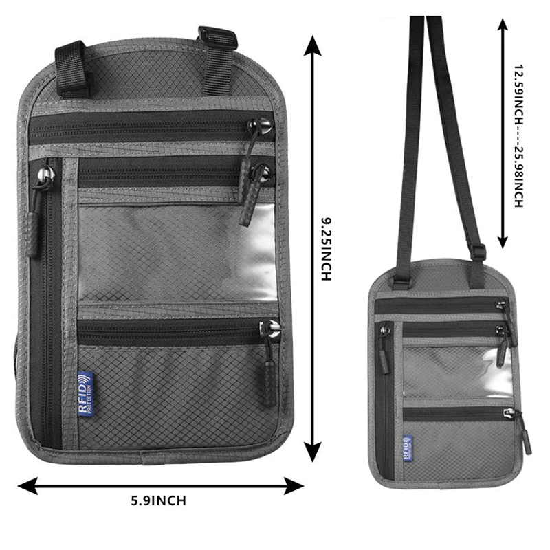 RFID Blocking Card Holder Nylon Anti-Theft Travel Document Card Passport Bag Neck Wallet Money Document Card Storage Bag Pouch