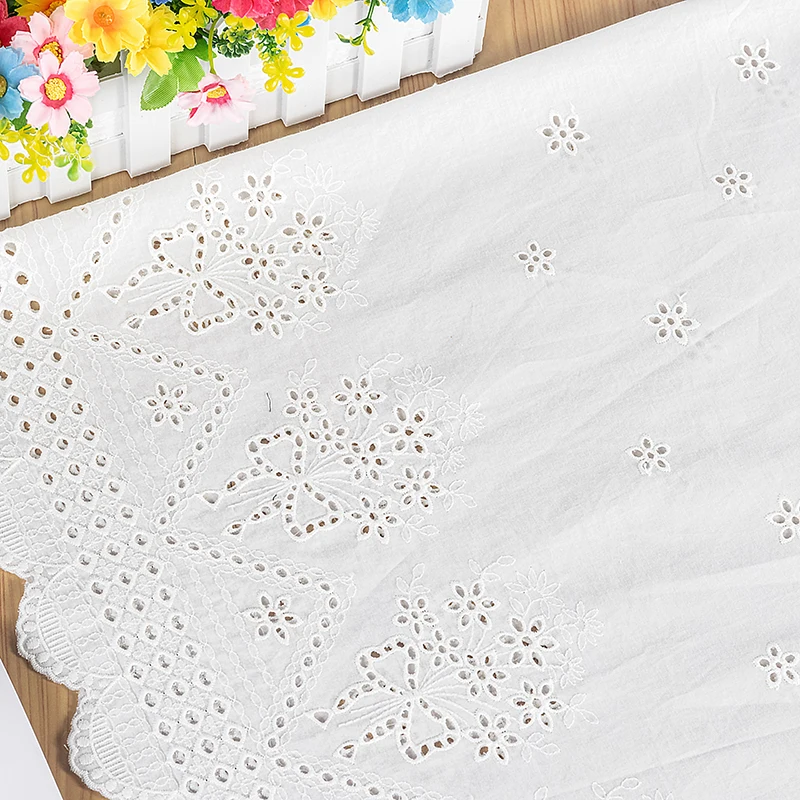 White Hollow Embroidery Lace Fabric, 100% Cotton, Wedding Dress, Fashion Clothing, Skirt Fabric