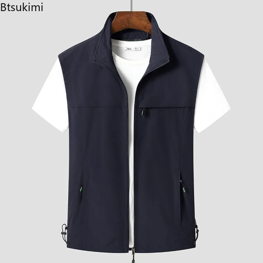 Spring New Men's Quick Drying Outdoor Multi-Pocket Sports Vest Loose Casual Zip Cardigans Lightweight Travel Hiking Fishing Vest