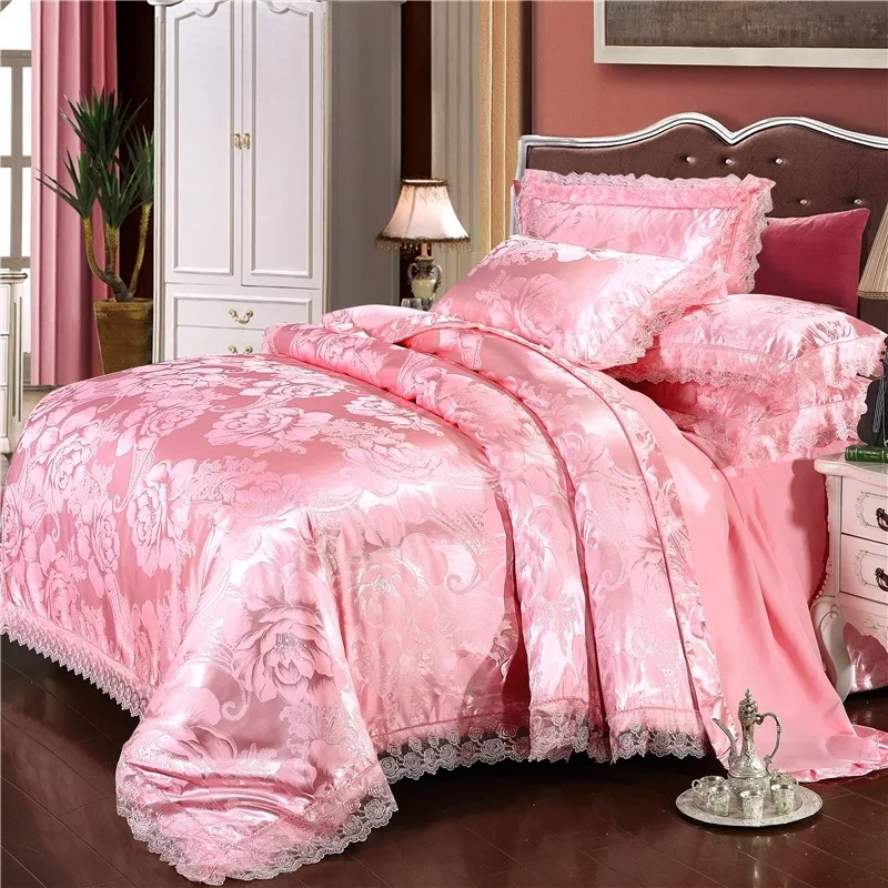 Gongsatin Jacquard Four Piece Set of Modal Jacquard Gold Bedding Set Queen's High end Elegant Lace Bedding Set