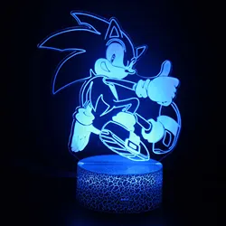 Sonic The Hedgehog 3D Night Light  Anime Figures Acrylic Crack Base Night Light Home Bedroom Decoration Table Lamps Kids Toys