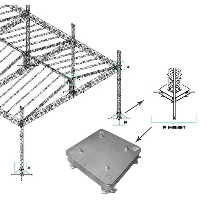 Heavy Duty Aluminum Stage Lighting Truss Base Plate Square Tube Connector Fitting for DJ Event Exhibition Display Stand