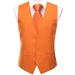 Novelty Silk Men's Vest Slim Orange Exquisite Waistcoat Neck Tie Hanky Cufflinks Set for Men Suit Wedding Party Designer Hi-Tie