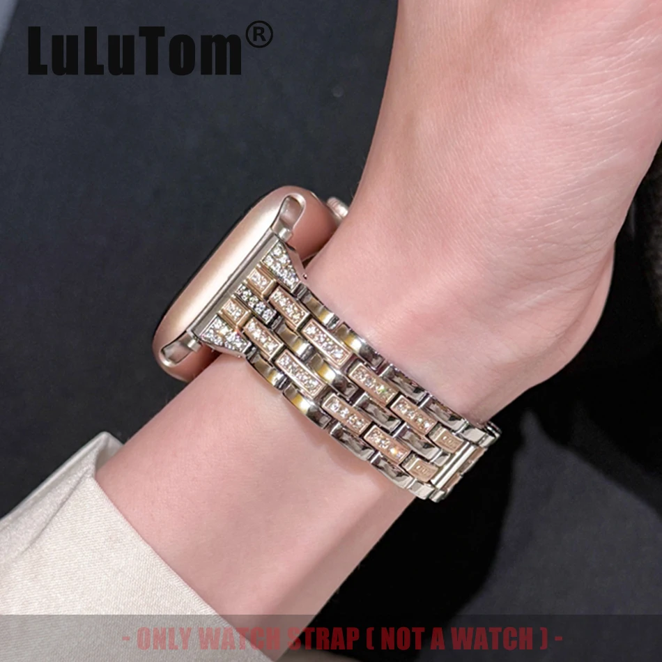

Sparkling Gilded Metal Watch Strap for Apple Watch 11 10 9 8 7 6 5 SE 4 Ultra 3 2 Women's Band Iwatch 38 40 41 42 44 45 46 49 mm