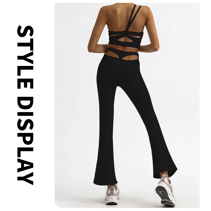 Women Clothes Yoga Set 2 Pieces Workout Outfits Fitness Sportswear Gym Tracksuit Bell-bottoms Leggings Sports Bra Athletic Wear