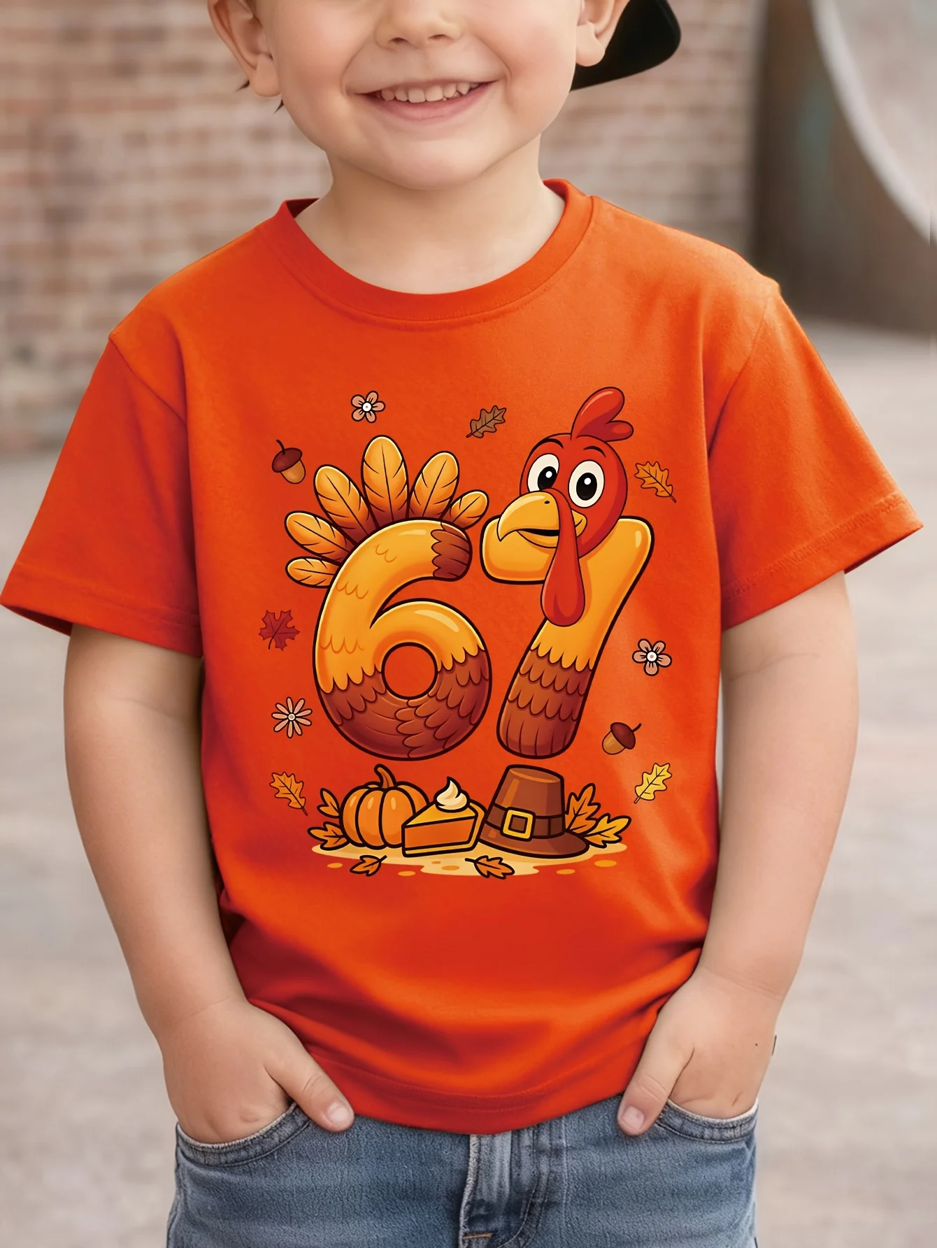Thanksgiving Turkey Number 61 Print Kid Tee Boy Girl Family Matching Short Sleeve Soft Breathable Parent Child Daily Comfort Top