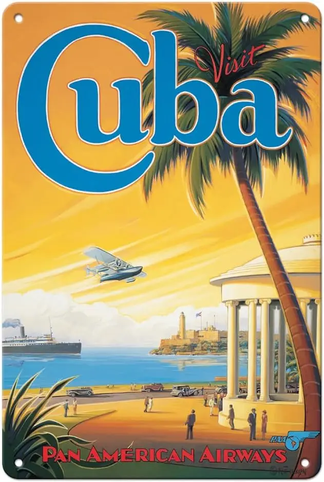 Pacifica Island Art Visita Cuba - Pan American Airways (PAA) Havana Bay Morro Cabana Póster de viaje de línea aérea vintage de Kerne