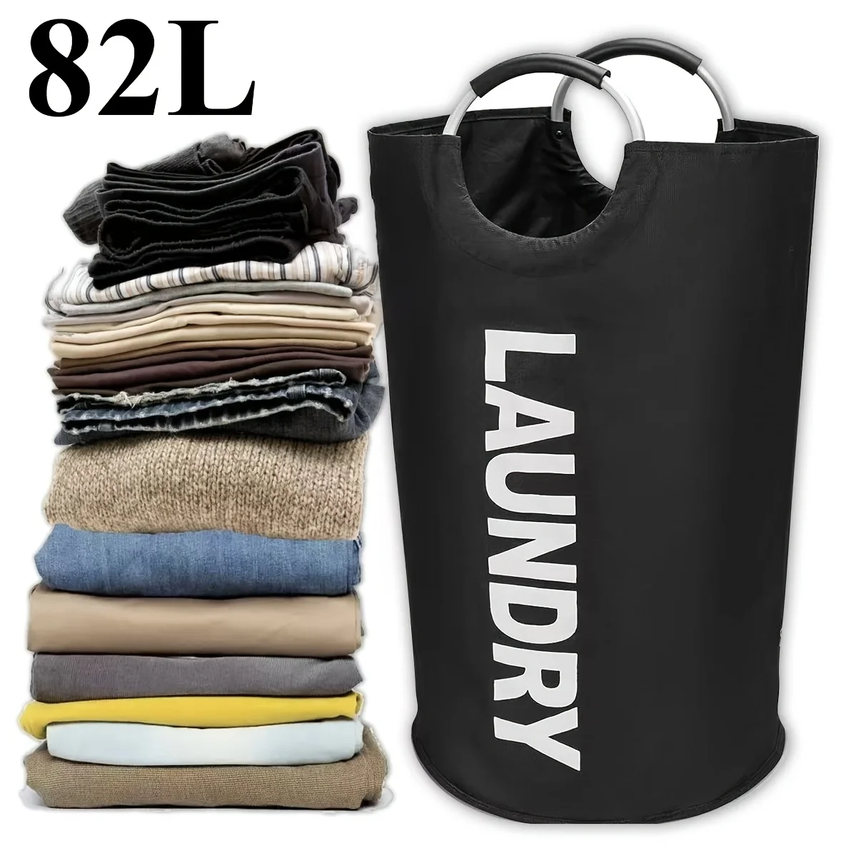 Sac de rangement pour linge 82L, panier de rangement pour vêtements, seau de recyclage pour bouteilles, sac de rangement grande capacité pour vêtements et jouets, panier à linge