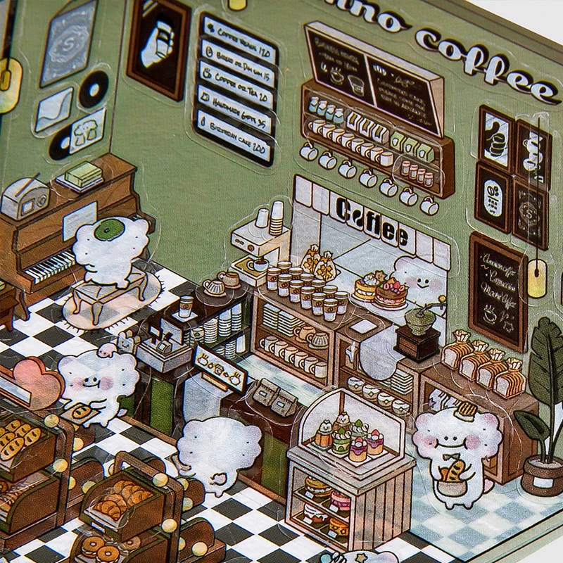 1Set DIY Cabin Scene Stacking Pasting Hand Account Sticker Multi-functional Coffee Bar Supermarket Restaurant Bookstore Stickers