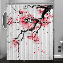 Plum Tree Pattern Digital Print Shower Curtain, Bathroom Renovation Home Decoration, Free Hooks