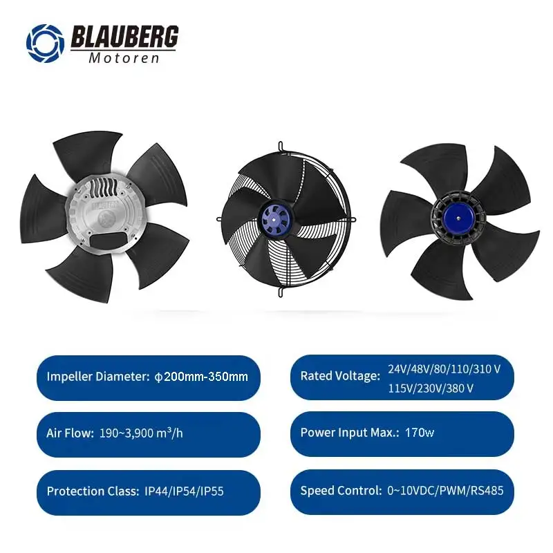 Kipas Aksial EC Senyap 200mm 230V 55W Kipas Sentrifugal Baling-Baling Plastik Berbantalan Bola untuk AC OEM ODM