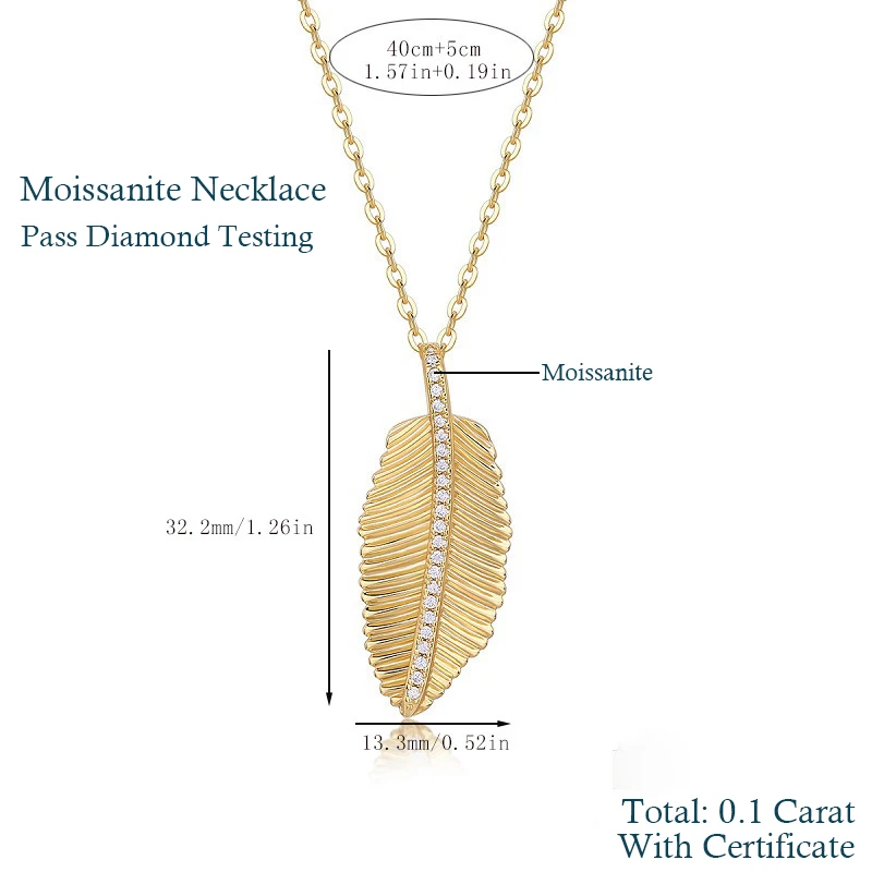 MUXIFC Golden Leaf Moissanite Pendant Necklace for Women S925 Silver Sterling Plated 18K Gold With Certificate Chorker Jewelry