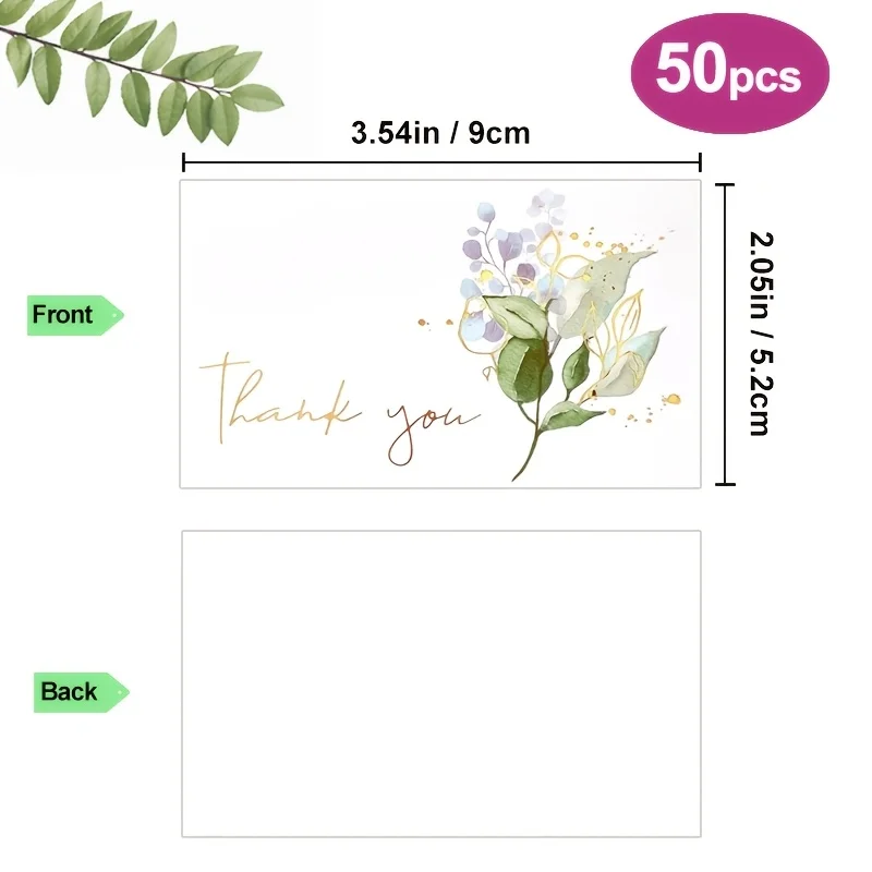 50pcs Forest Fresh Watercolor Flower Appreciation Cards, Suitable for Wedding Appreciation and Birthday Party Cards