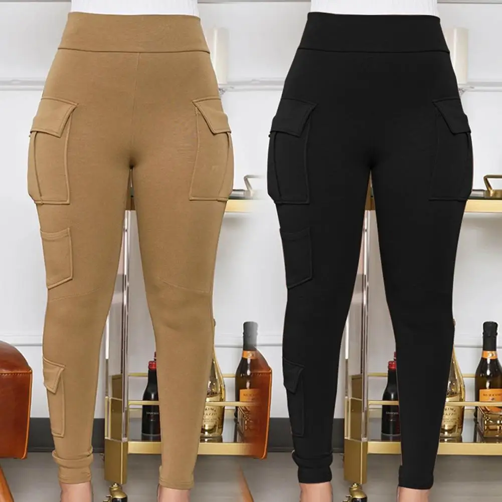 

Women Pants High Elastic Waist Skinny Solid Color Soft Stretchy Multi Pockets Soft Breathable Four Seasons Sports Sweatpants Lon