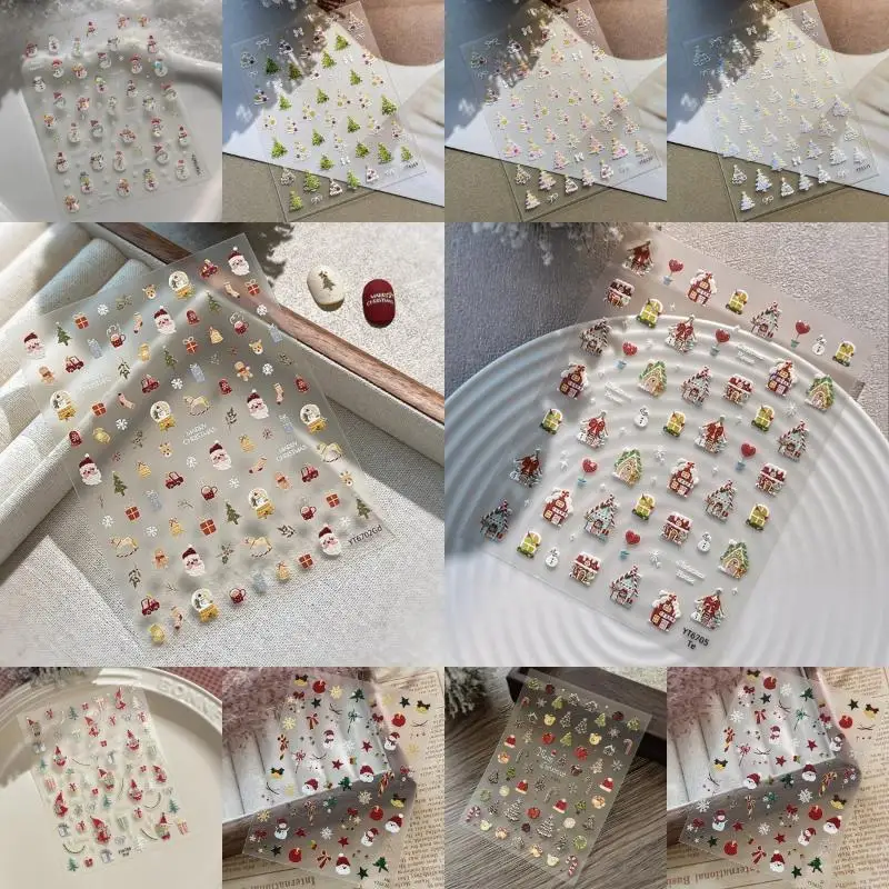 2025 NUOVI adesivi festivi per nail art, simpatici disegni natalizi con pupazzo di neve e Babbo Natale fai da te, decalcomanie per manicure facili da applicare per feste natalizie