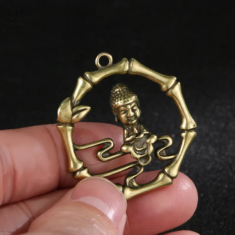 Antique Brass baby Buddha Round Key Chains Rings Pendants Religious Buddhist Jewelry Bodhisattva Figurines Keychains Hangings