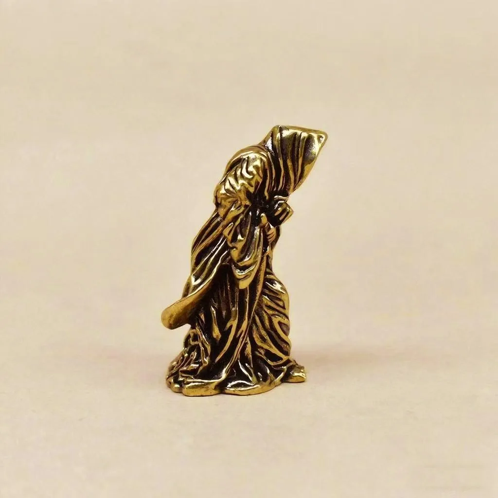 Brass Holy Death Statue Standing Religious Decorative Figurine Grim Reaper Holding Scythe Statue Altar Halloween