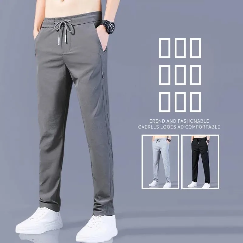 

Ice Silk Men's Casual Pants Summer Thin Breathable Quick Dry Straight Leg Loose Fit Fashionable Sporty Youthful Style