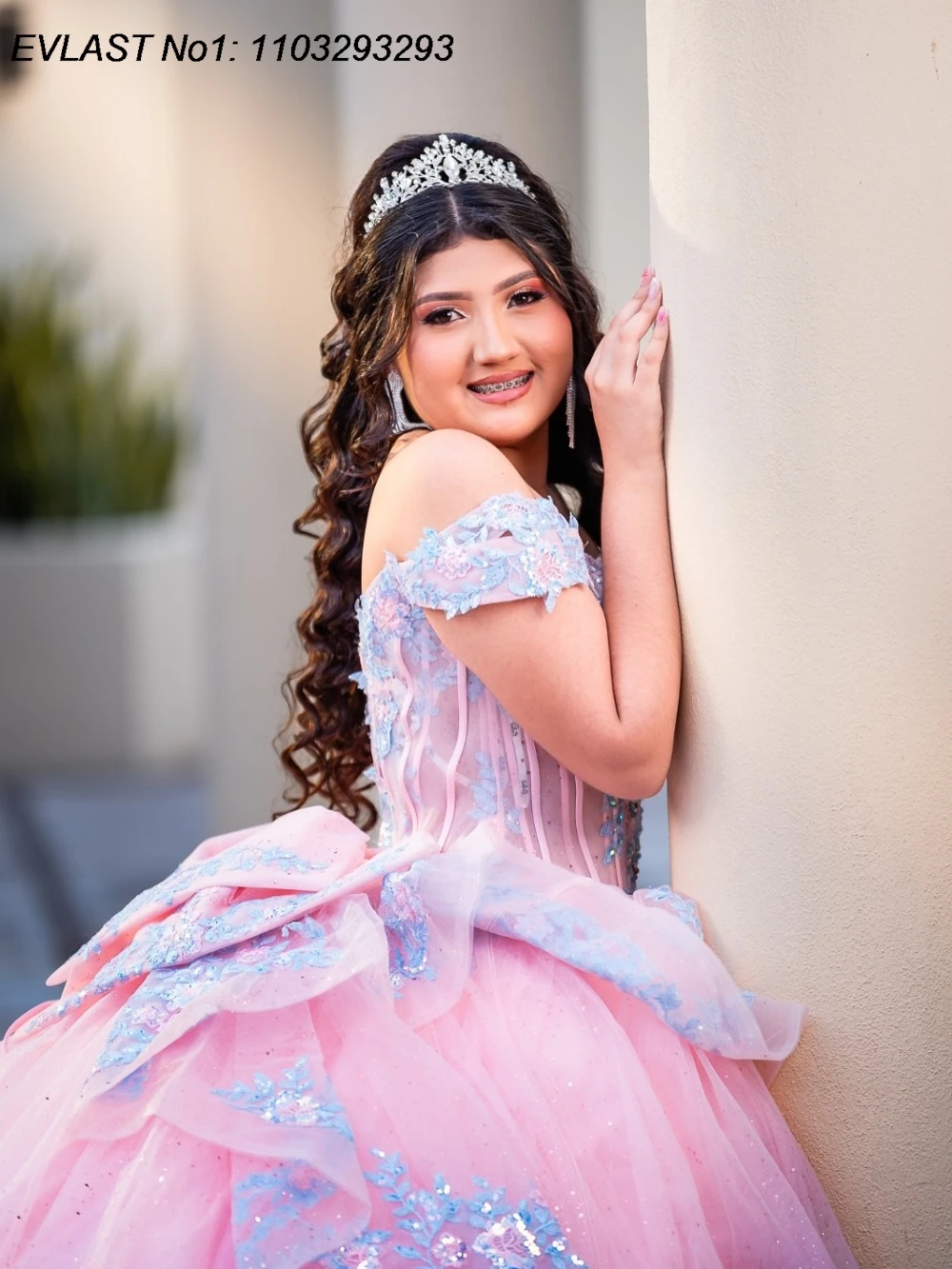 Eplast personalizado princesa rosa quinceanera vestido de baile azul renda apliques miçangas arco doce 16 vestidos de 15 anos e1qn456