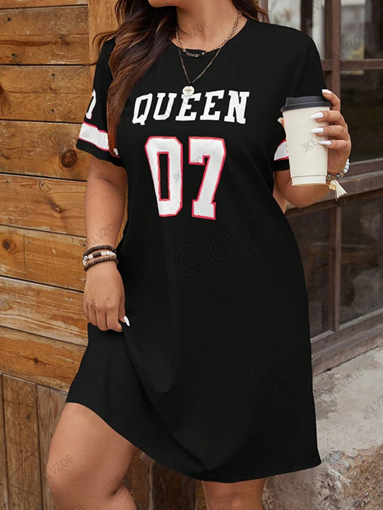 2025 صيف جديد المرأة الملكة رقم 07 الجرافيك مطبوعة قصيرة الأكمام تي شيرت فستان رياضي غير رسمي جيرسي Y2K فستان فضفاض المتضخم #1